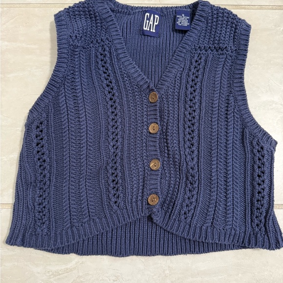 Vintage GAP Women's Navy Cable Knit Button Front Sweater Vest - Picture 2 of 3